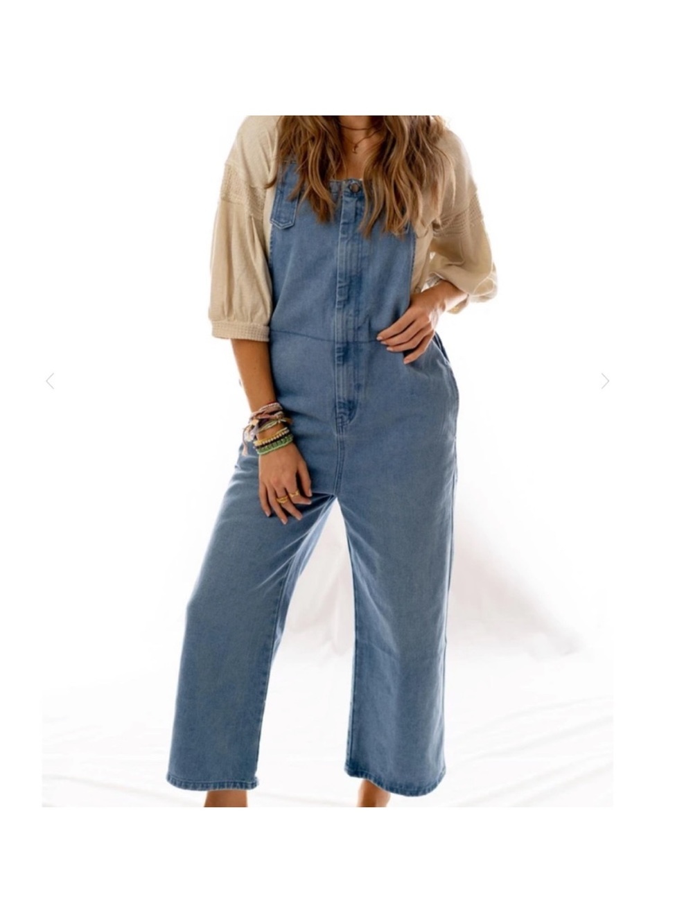 Three Birds Nest Denim Overalls NWT Wide Leg Boho Casual Size Large Cottagecore